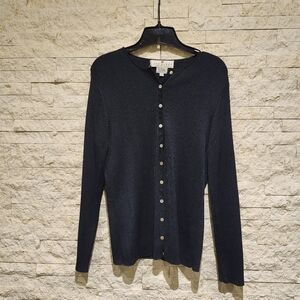 VINTAGE 100% Silk Cardigan Saks 5th Avenue The Works Black Ribbed  Sweater Med